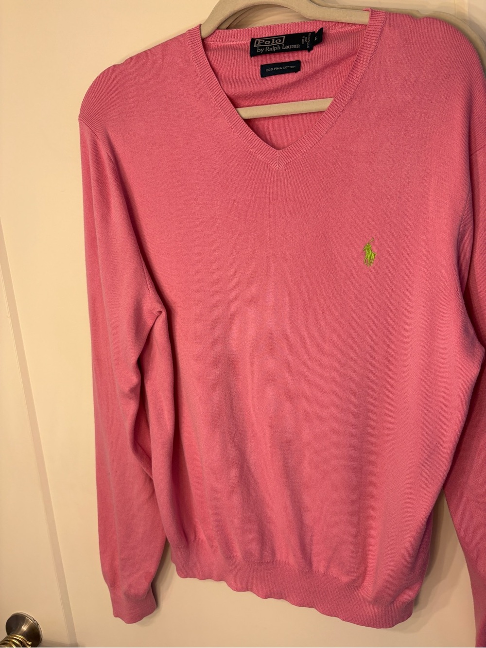 Polo by Ralph Lauren Men’s Coral Pink V-Neck Sweater